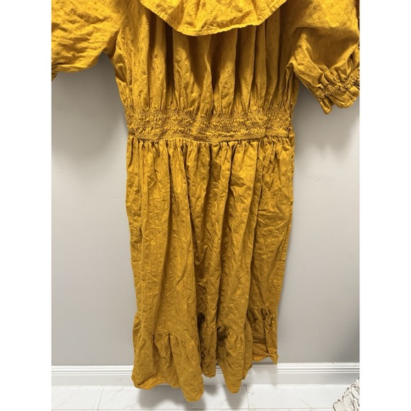 Universal Thread Eyelet Ruffle Midi Dress Mustard Yellow Size XL Cottagecore - Picture 2 of 12